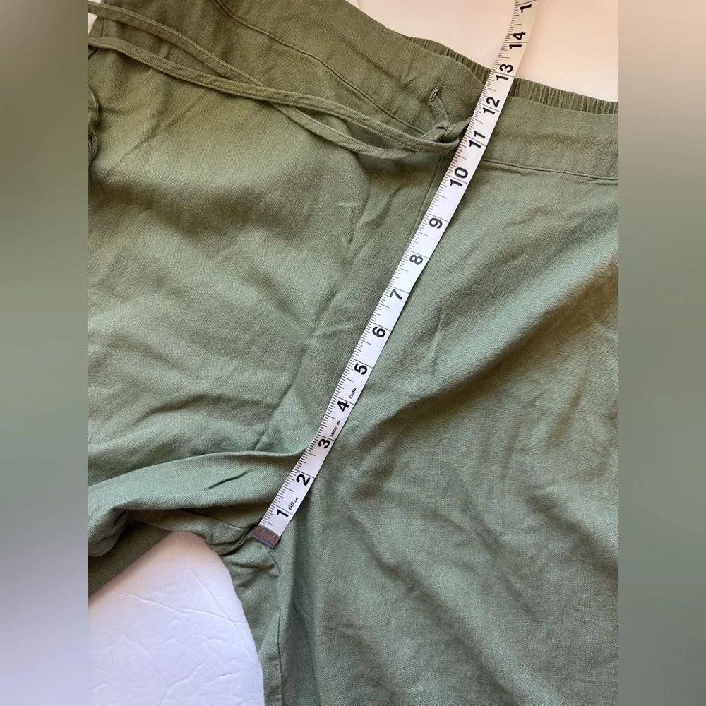 House of Harlow 1960 Sage Green Linen-Blend Wide Leg Tassel Drawstring Pants - Picture 6 of 8